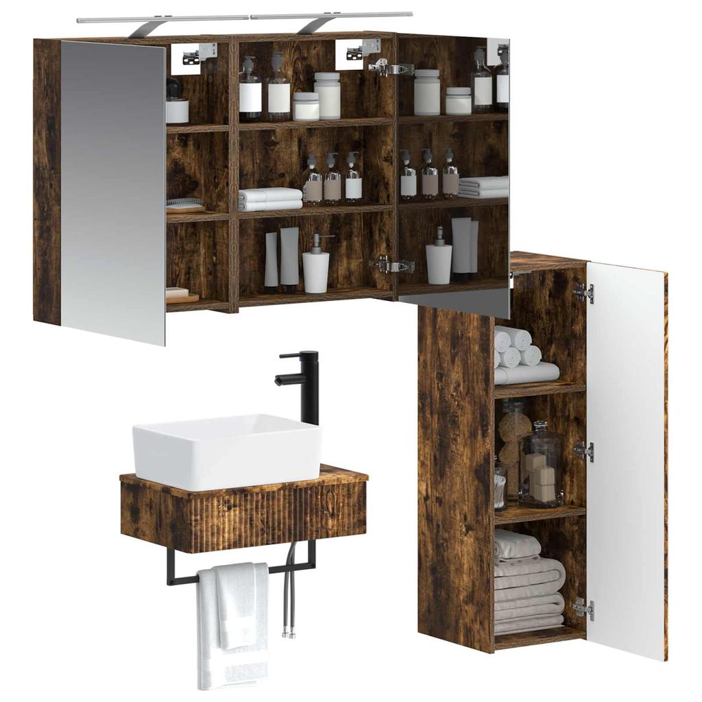 Bathroom Cabinet Set 4 pcs Smoked Oak 50 x 14.5 x 70 cm