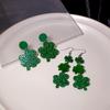 Silver Needle Mori Style Four-Leaf Clover Acrylic Earrings - Fresh, Elegant, Green Shamrock Design
