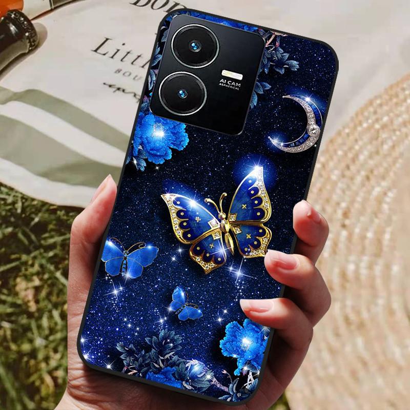 Для чехла Vivo Y22 Y22s 2022 Модный расписной черный силиконовый мягкий чехол на заднюю панель Для чехла для телефона Vivo Y22s VivoY22 Y 22 Y22 s 4G Coque