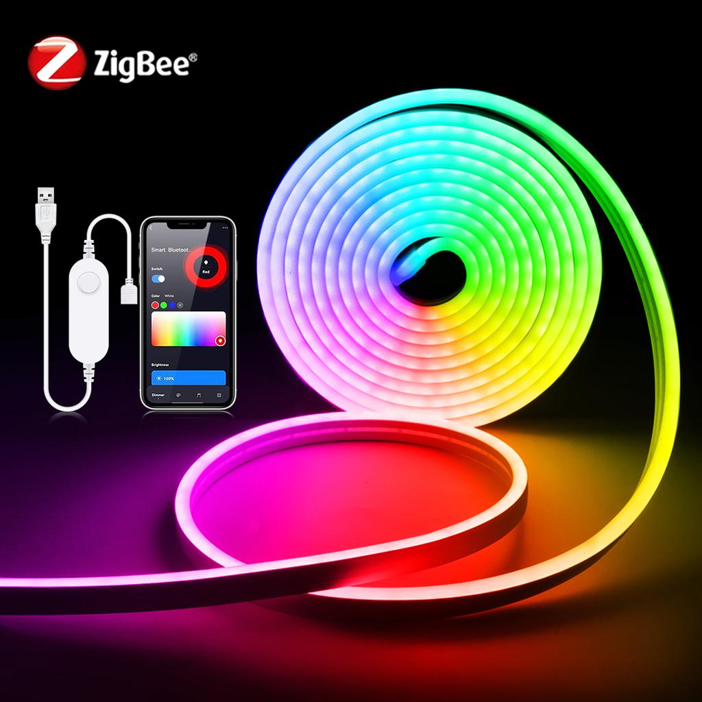 Светодиодная лента Zigbee 3.0 Neon RGB с USB-подсветкой, 5 В, с регулировкой яркости, работает с мостом Tuya Smart Gateway, SmartThings, Alexa, Google hom