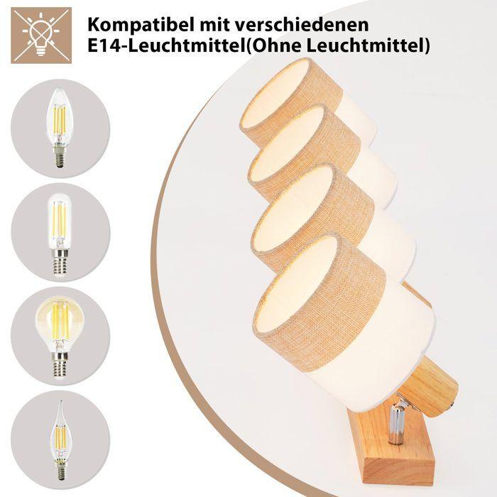 Plafonnier 4 spots - NETTLIFE - 4 lampes - Bois - Abat-jour tissu orientable 350° - E14