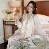 Пижама из ледяного шелка, женский костюм с длинными рукавами, французская высококачественная удобная домашняя одежда, новый тонкий наряд для весны и осени