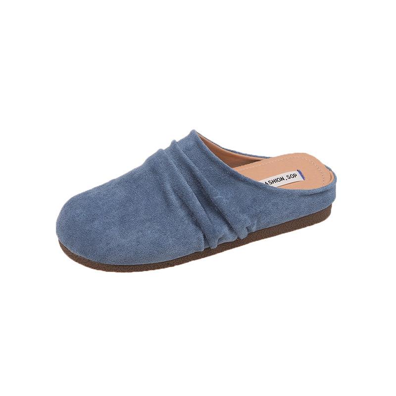 Ретро плиссированные полутапочки баотоу женская верхняя одежда 2025 новые ленивые туфли muller с одной педалью