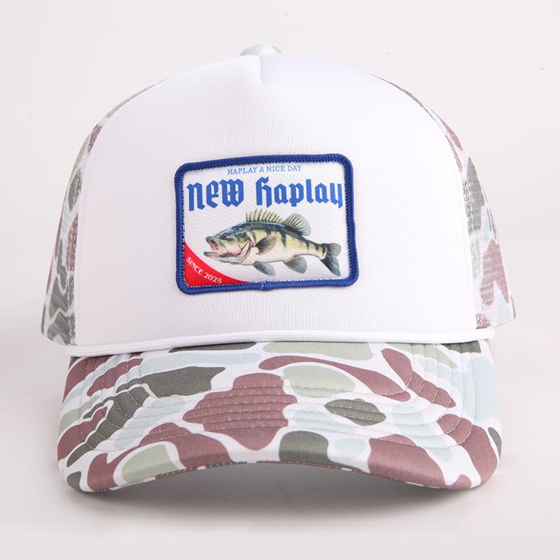 High Quality Animal Embroidery Patch Printed Logo Sports Trucker Hat 5 Panel Camo Mesh Foam Trucker Cap