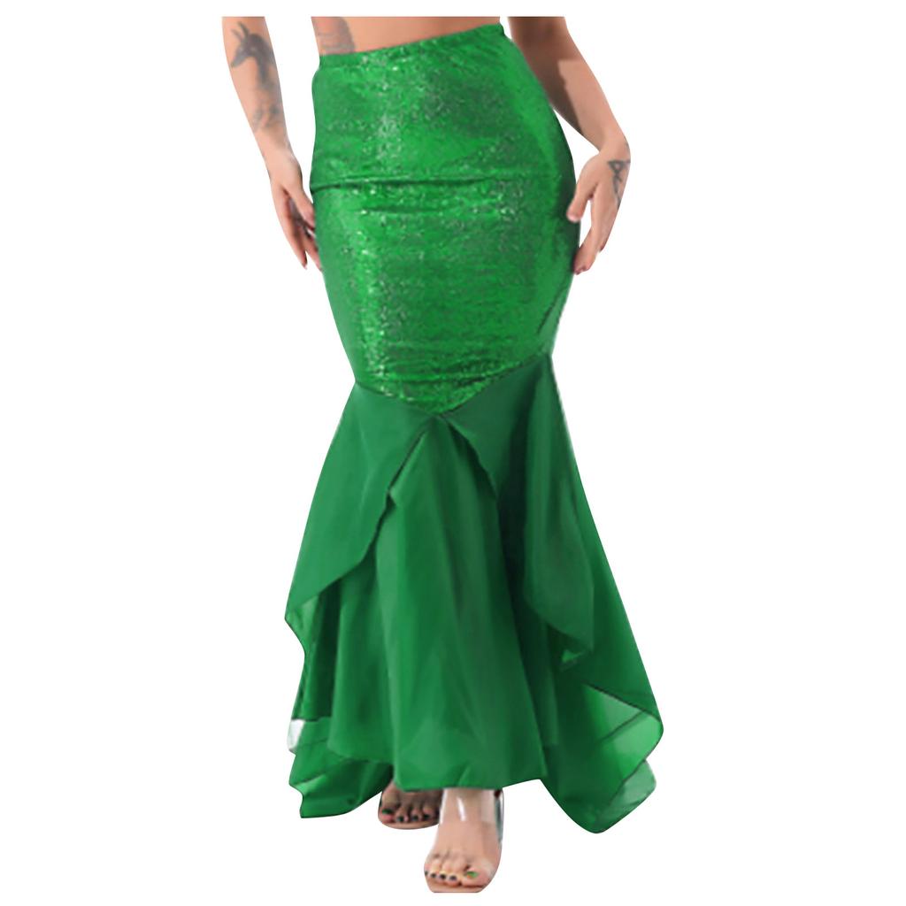 Women's Costume Sequin Maxi Skirt Cosplay Halloween Party Dress