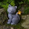 Healing Cat Statue with LED Solar Garden Statue, Cute Sculpture Butterfly Light, Waterproof Resin Animal Figurine for Lawn Patio Yard Pathway