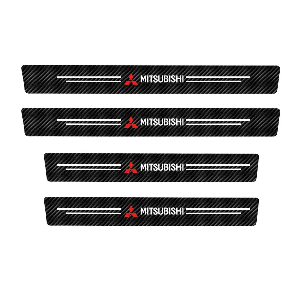Car Door Sill Protector Plate PU Leather Carbon Fiber Threshold Anti-Scratch Sticker for Mitsubishi Outlander ASX Pajero Sport L