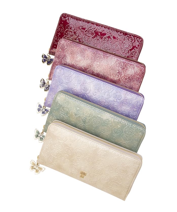 ANNA SUI Круглый кошелек на молнии "Розовое Сердце" [Новый Цвет], Женский кошелек с отделением для купюр и слотами для карт, Большая вместимость, Мятный (317983)