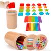 Montessori Toys for Toddlers Wooden 3 In 1 Color Sort Cup Early Educational Toy Shape Matching Fine Motor Toy Count Puzzle Gifts