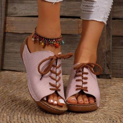 Тапочки женские новые римские босоножки на танкетке с каблуком-платформой, женские босоножки с бантом, кружевные декоративные туфли, импортная торговля, обувь больших размеров