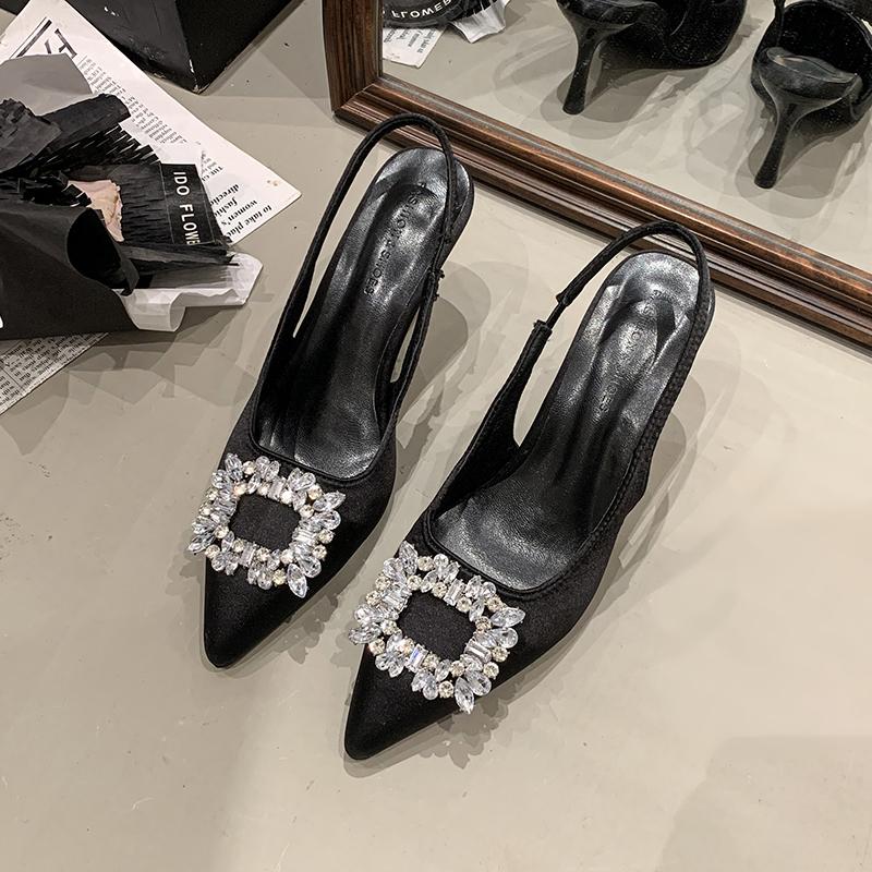 2025 New Fashion High Heel Shoes Women Pointed Toe Shoes Dresses Sandals Summer Women Elegant Sex Appeal Rhinestone Sandal