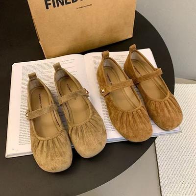 Мягкая подошва с круглым носком, одна педаль, бабушкины туфли, легкие туфли, неглубокий носок, французские туфли с плоским дном, плиссированные, женские, осень 2024 г.