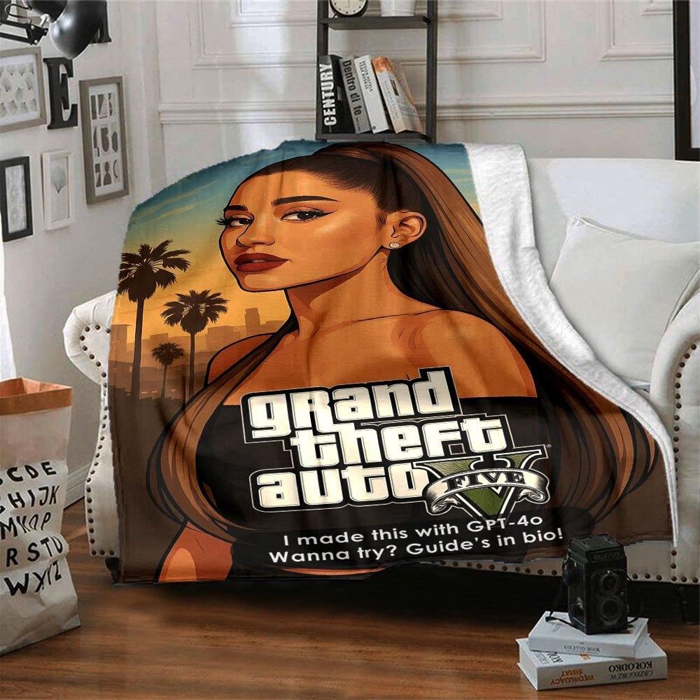 1 шт. Мягкое фланелевое одеяло Grand Theft Auto с дизайнерским принтом. Уютное одеяло для всех сезонов, идеально подходит для дивана, кровати, офиса