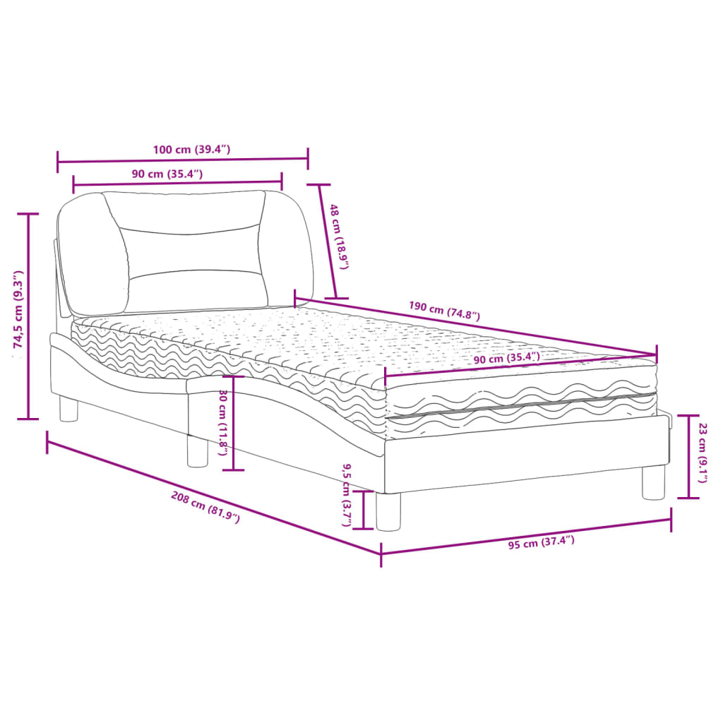 Bed with Mattress Hvar Grey 90 x 190 cm Faux Leather