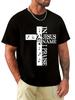 Men's Christian T-Shirt - In Jesus Name I Praise Ye Hymn Lyrics & Cross Musical Notes, Oversized Bre