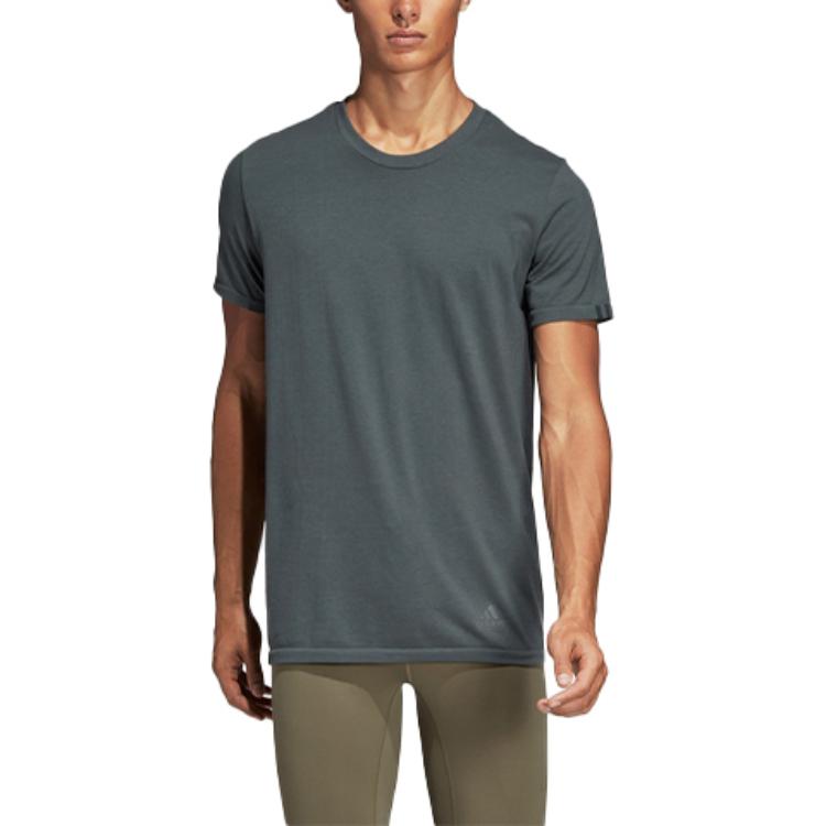 Adidas T Shirts Men's Green Crew Neck Moderate Straight Fit DX2144