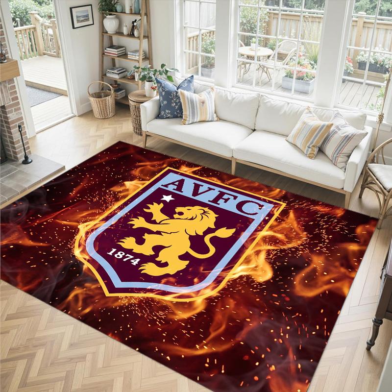 Aston Villa Football Design Crystal Velvet Carpet Cozy Non?Slip Printed Rug For Bedroom Living Room Entrance