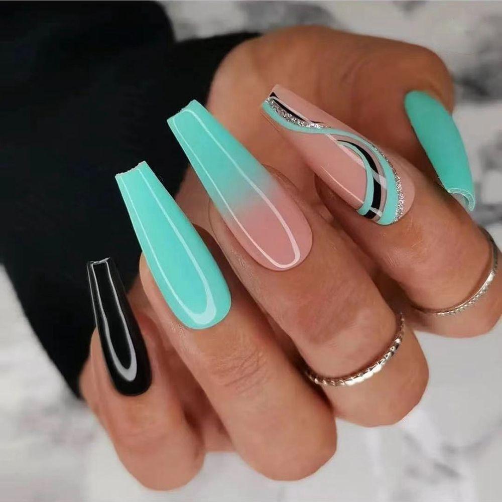 24pcs/Box Press On Nails Full Cover Manicure Tool Coffin False Nails Wearable Fake Nails Nail Tips