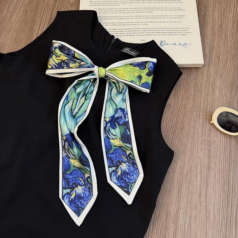 Silk Scarf Long Strip High Sense Spring and Summer Versatile Oil Painting Headscarf Headband Tied Bag Streamer Decorative Scarf Multi-purpose Belt