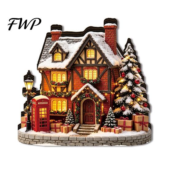 Wooden Christmas Tabletop Decorations Light Up House Table Ornament, LED Lighted Decorative for Festivals Book Nook Village Decoration Holiday