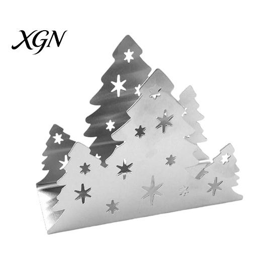 Festive Napkin Organizer Christmas Tree Holder, Stainless Steel Vertical Paper Towel Stand, Modern Metal Tray Decorative Dispenser for Holiday