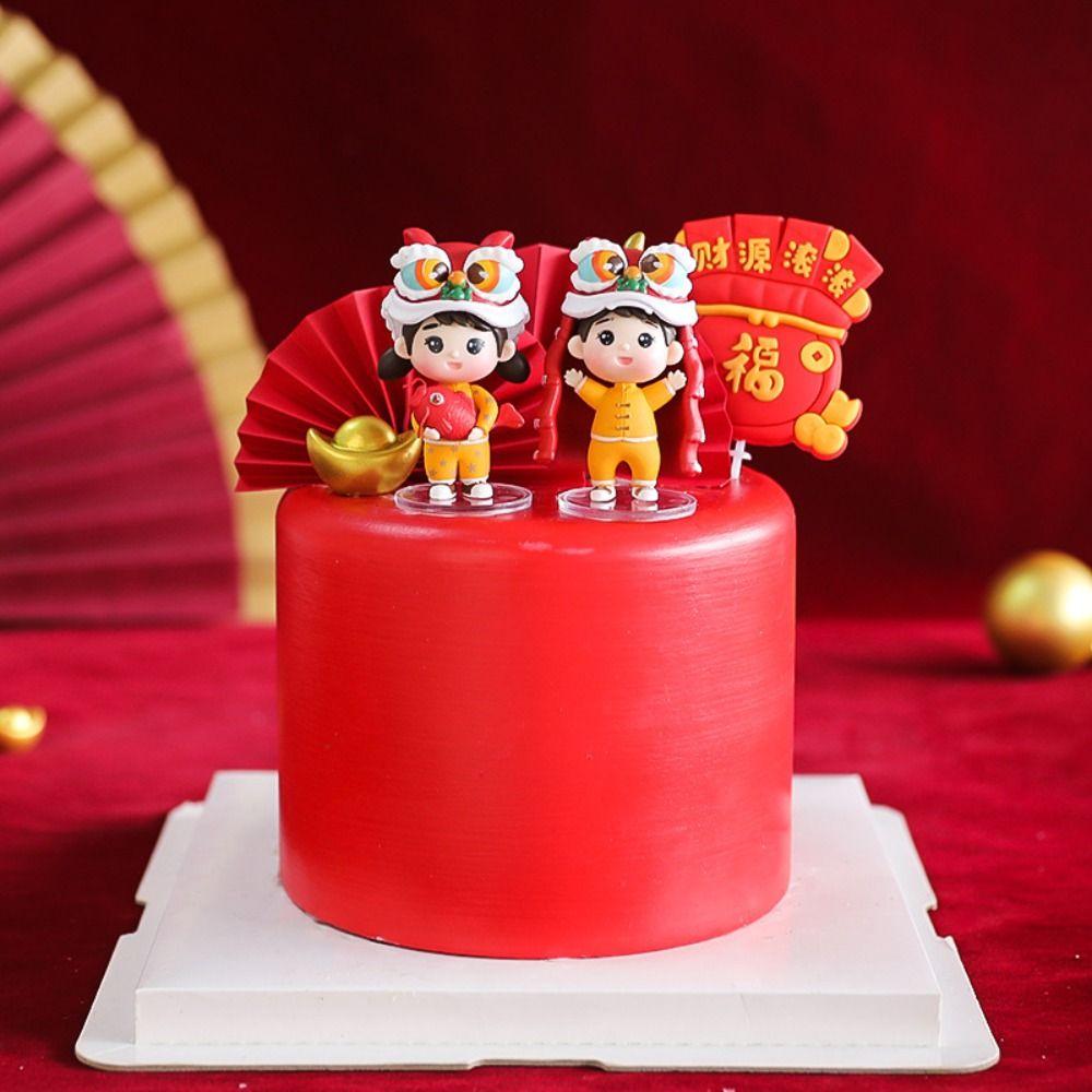 Boy and Girl Lion Dance Doll Chinese New Year Lion Dance Ornaments Hone Decoration
