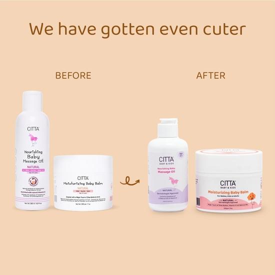 CITTA Питательное детское массажное масло для новорожденных и Увлажняющий детский бальзам Набор из 2-х по 200 мл, 200 г