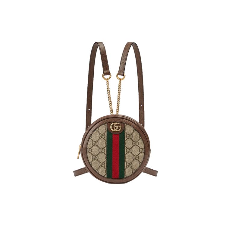 Gucci Круглый рюкзак Ophidia GG Supreme, Канва с отделкой из коричневой кожи, Полосатая лента Web, Женская сумка через плечо для повседневных покупок и путешествий 598661-96IWG-8745