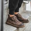 Men's shoes casual shoes spring and autumn retro breathable men's high-top casual leather shoes soft leather soft sole single shoes