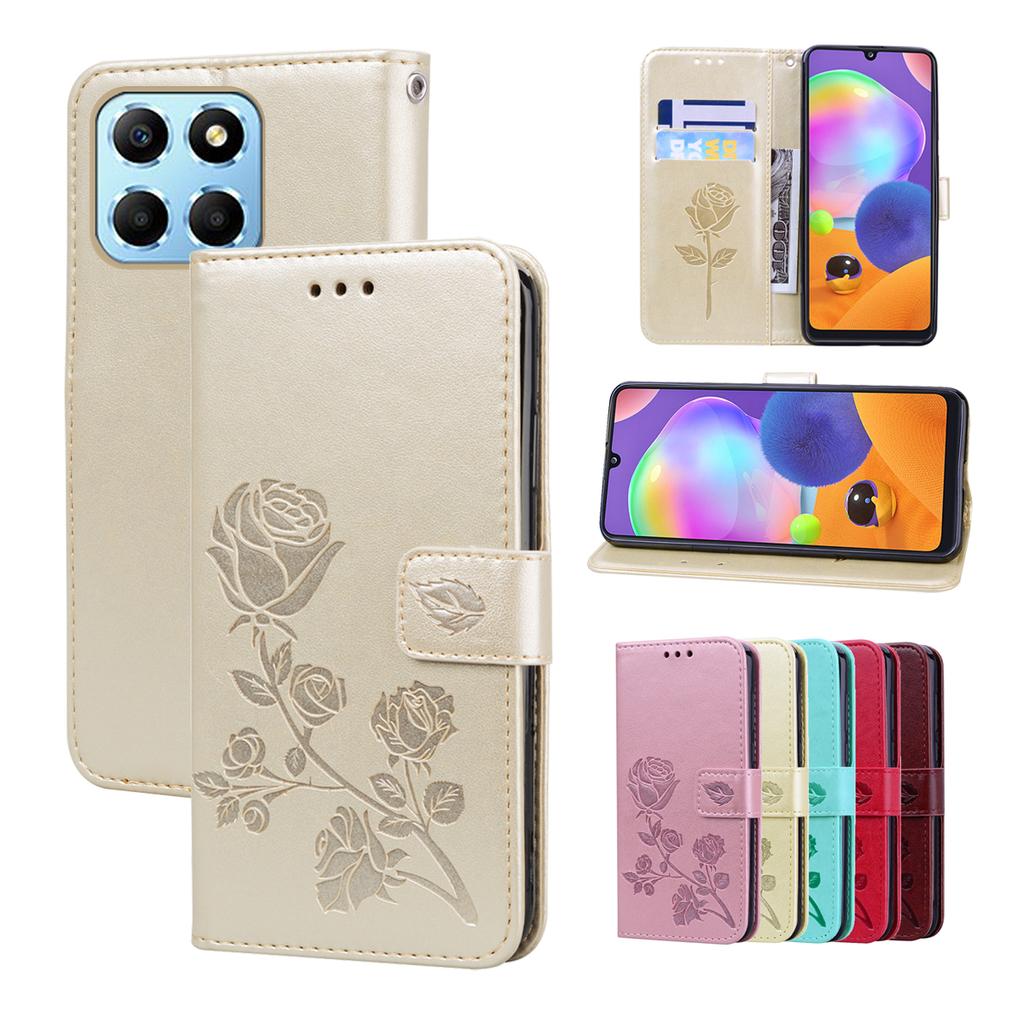 Women Wallet Flip Case Rose Flower Leather Phone Cover +Card Money Slot For HONOR X5 X6 X6A X7 X7A X8 X8A X9b X9a 5G Magic 4 5 Lite