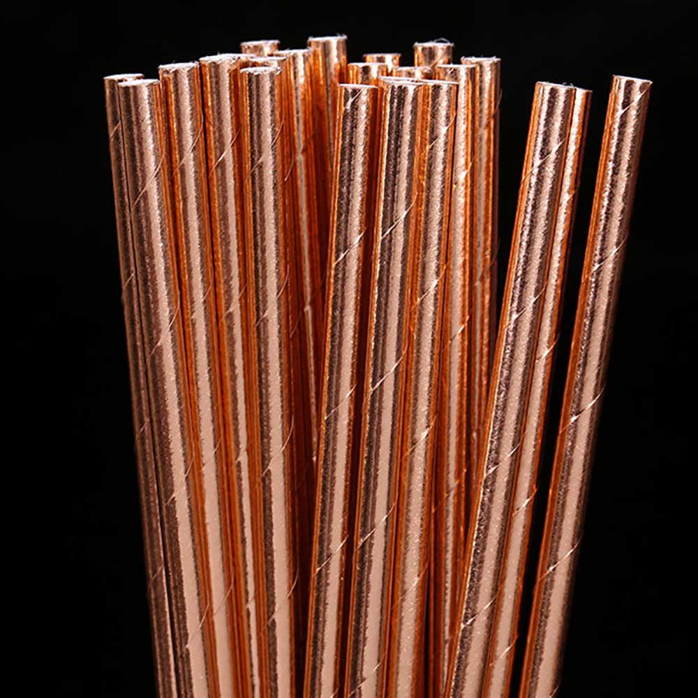 25 шт./упак. бронзовые соломинки в диагональные полосы с одноразовыми золотыми полосками из алюминиевой фольги, бумажные соломинки, посуда для вечеринок, дней рождения, свадебных торжеств