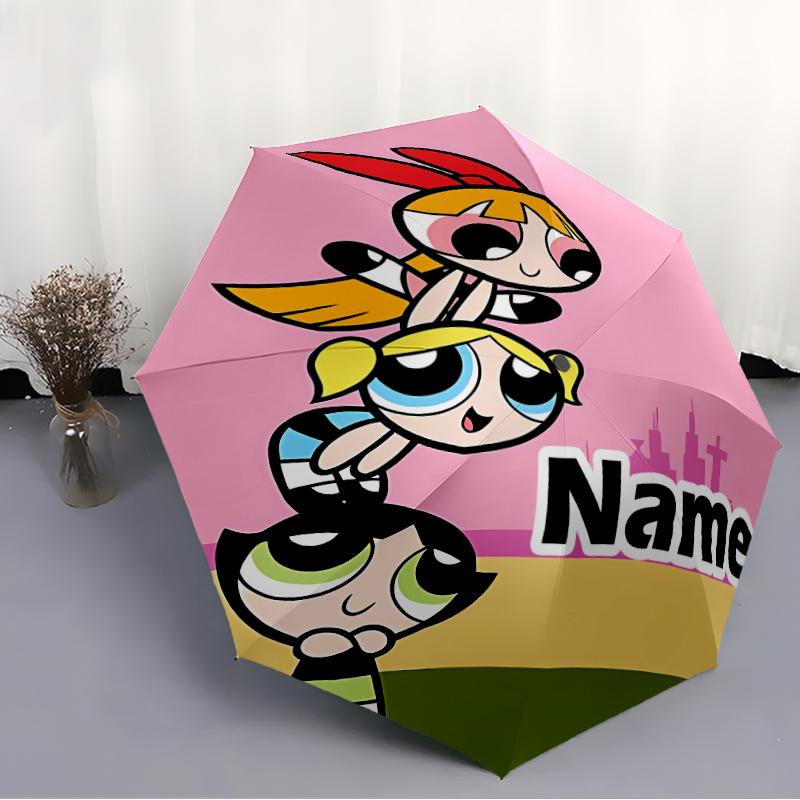 Personalized Name The Powerpuff Girls Print Umbrella - Automatic Open/Close, Eight-Rib Durable Frame, Automatic Folding Umbrella