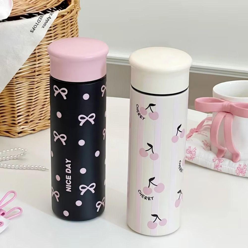 304 Stainless Steel Pink Bow Water Bottle Large Capacity Double-layer Water Cup  Sport