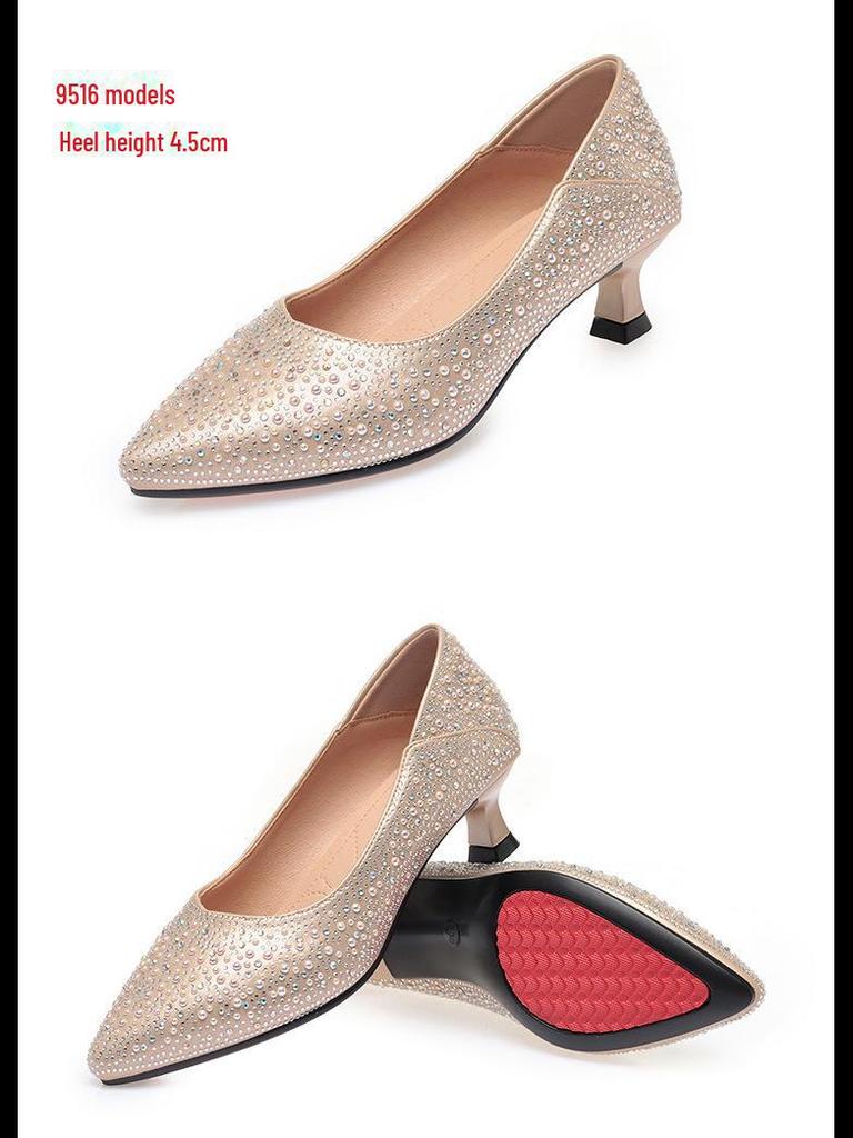 2023 Champagne Sequin & Beaded Leather High Heels: Elegant Wedding & Bridesmaid Shoes for Spring & Autumn