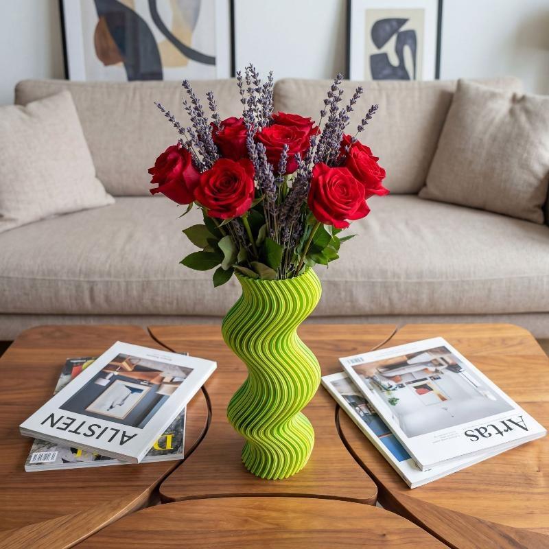 3D Printed Striped Vase Aesthetic Irregular Curved Flower Vessel Modern Decor for Home Bar Counter Display Party Gift