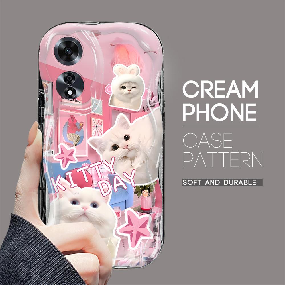 Для OPPO A17 A18 A38 A58 A98 Reno7 Z 8Z 8T 11F 11 Pro Realme 12 Lite 12 Pro C30 милый собачий котик кремовая текстура мягкий силиконовый полный защитный чехол для объектива