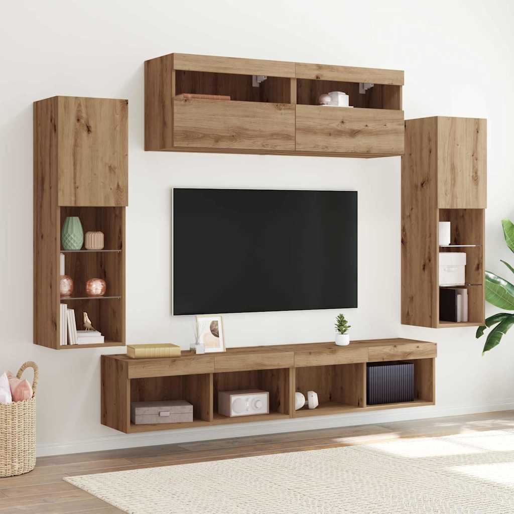 Wall Mounted TV Cabinet Set 6 pcs Artisan Oak Wood Based Material