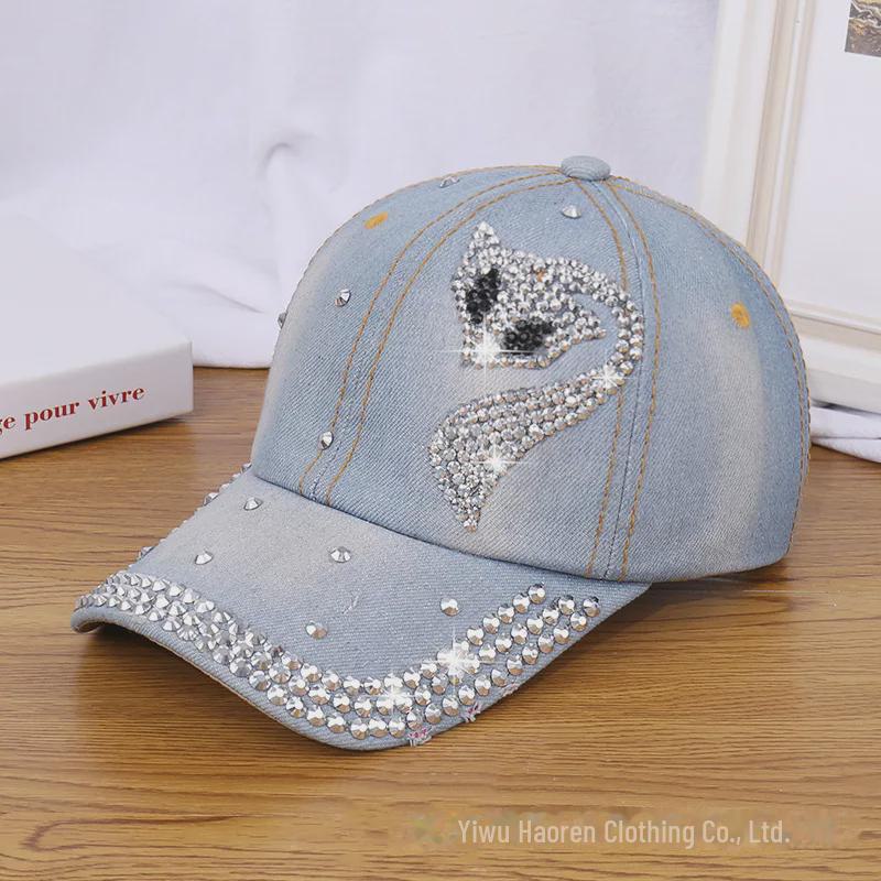 Women's Rhinestone Denim Baseball Cap - Paris Lettering Sun Hat