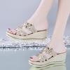 Fashion Summer Women Slippers Crystal Roman Style Round Toe Platform Outdoor Flip Flops Casual Daily Wedge High Heel Beach Sandal Slides