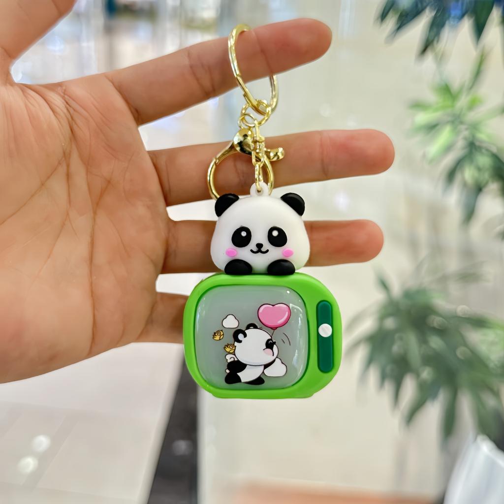 Creative cute panda TV keychain pendant couple night light key pendant car bag pendant