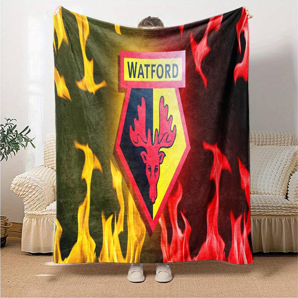 Watford Crest Design Flannel Blanket, Soft Polyester, Modern Design, All-Season for Camping, Travel, Gifts for holidays or birthdays
