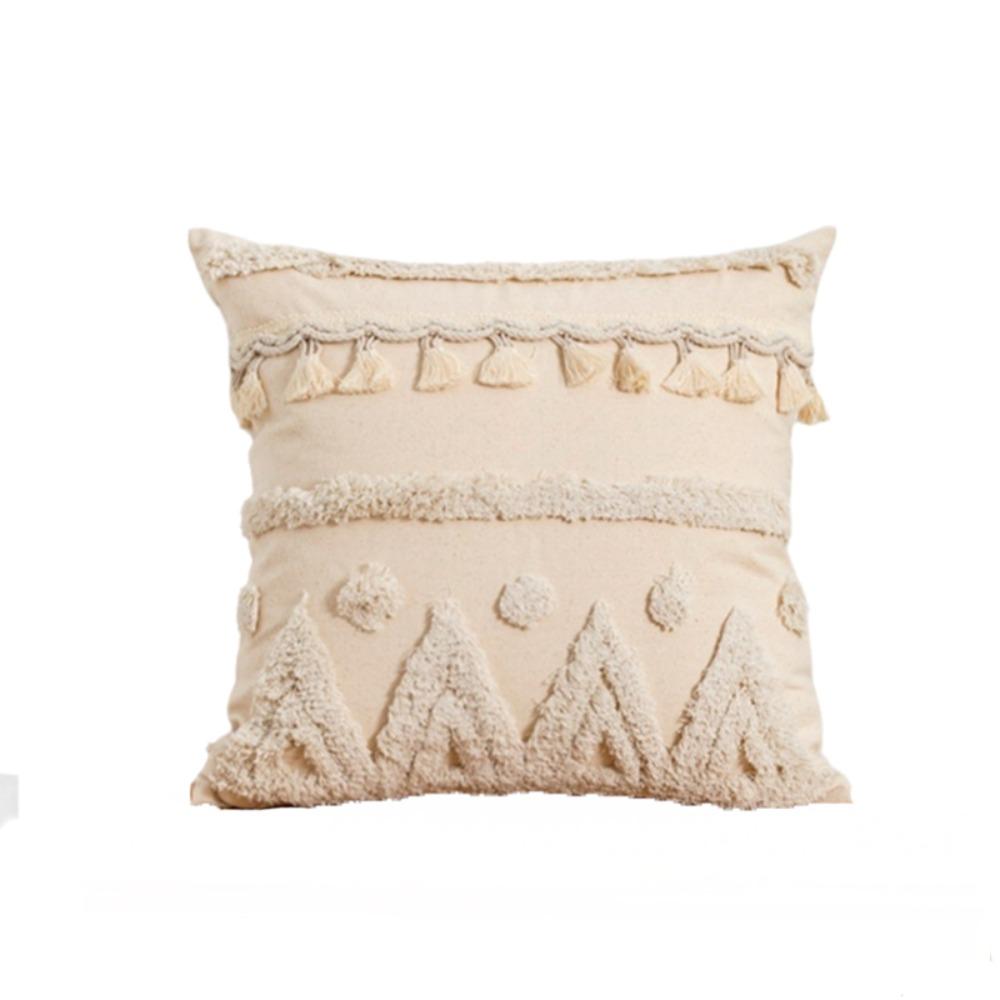 Vintage Tufted Fringed Cushion Cover Rustic Style Pillowslip Elegant Pillowcase Bed