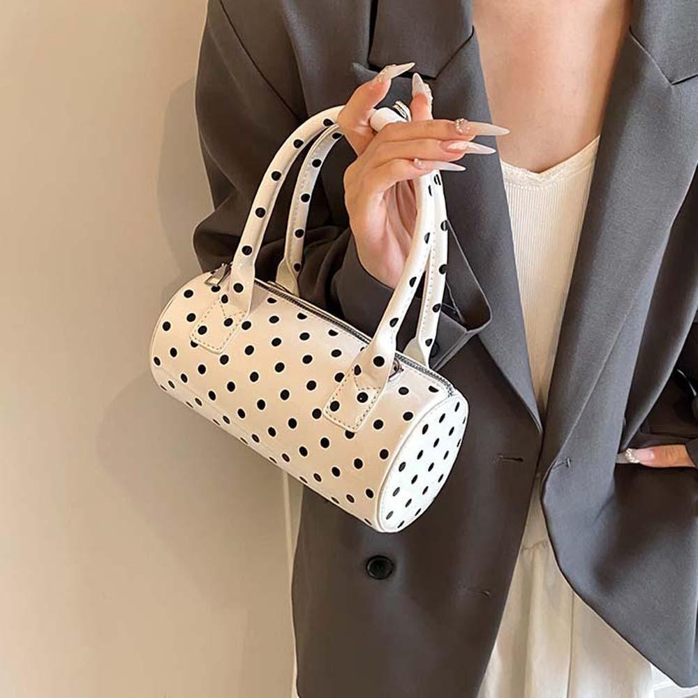 Korean Style Polka Dot Cylindrical Bag Polyester PU Shoulder Bag Spicy Girl Handbag  School