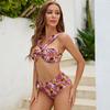 Купальник из двух частей с принтом, женский сексуальный полый купальник бикини с высокой талией