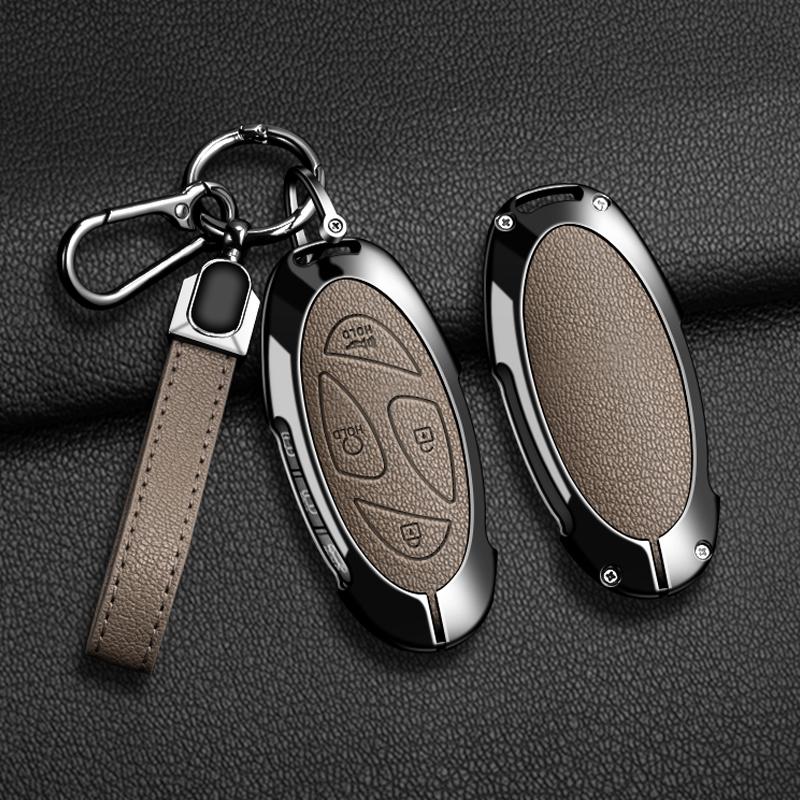 EEJQ9 5 7-button zinc alloy leather car key cover for Hyundai Kona Ev Grandeur GN7 IONIQ 6 2023 2024 car keychain protective case