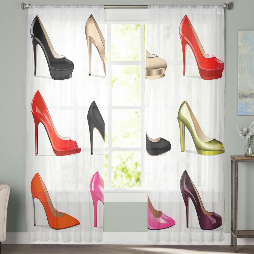 Цветные туфли на высоком каблуке Тюлевые шторы для гостиной Прозрачная штора Спальня Вуаль Декоративное оформление окон