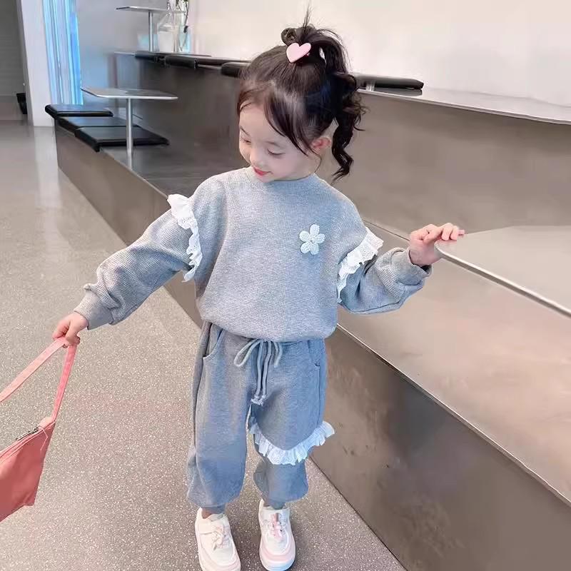 Осенняя мода для девочек 2024 года: Новые спортивные костюмы из двух частей - повседневный комплект с толстовкой для маленьких девочек