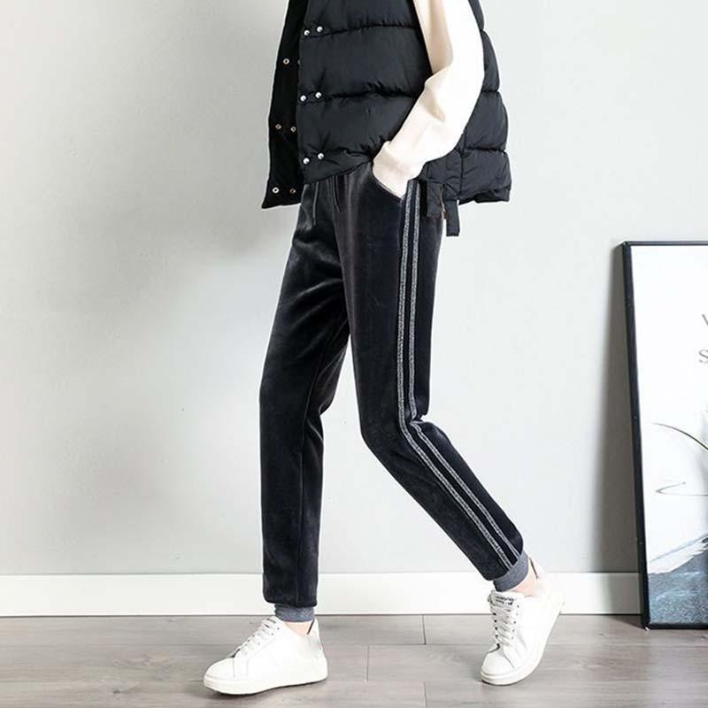 Женские утолщенные бархатные спортивные брюки, зимние модные теплые свободные повседневные плюшевые брюки
