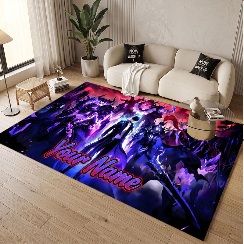 Custom Name Crystal Velvet Rug,Solo Leveling Comfortable Anti Slip Floor Mat For Room Decoration