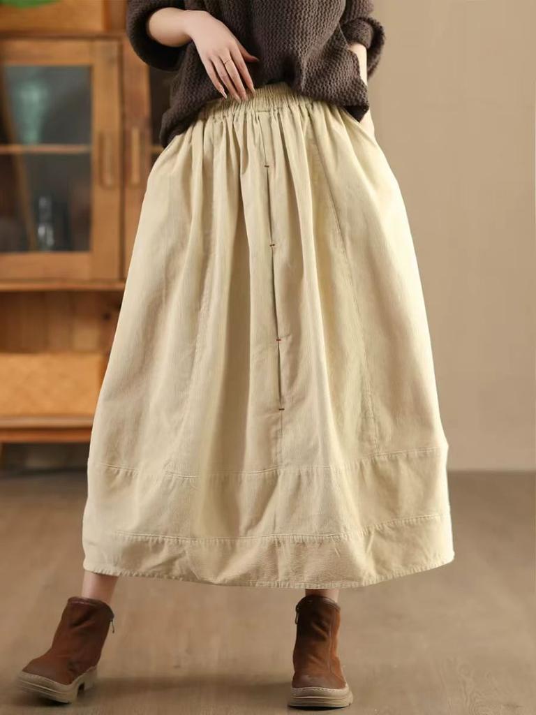 Johnature Женская осенняя нишевая эластичная талия однотонная повседневная юбка А-силуэта модная винтажная юбка в китайском стиле в стиле ретро